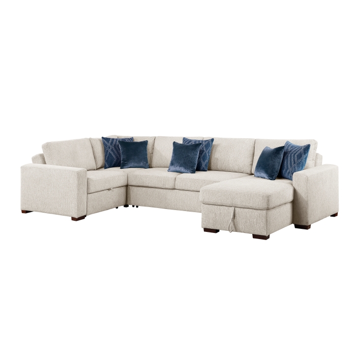 8548BE*5SCACCLA 4-Piece Sectional with Reversible Chaise, Pull-out Bed, Hidden Storage and Click Motion Back