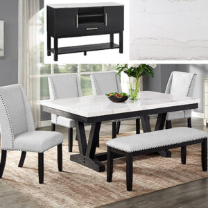 1320-6P-SB VARLEY MARBLE TBL/WING CHAIRS,BENCH