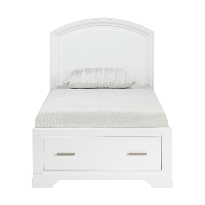 1520WHT-1* Twin Platform Bed with Footboard Storage