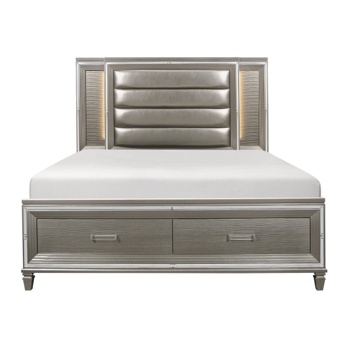 1616-1* Queen Platform Bed with Footboard Storage, LED Lighting