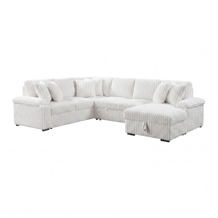 8317WHT*33LRC 3-Piece Sectional with Pull-out Bed, Right Side Chaise and Hidden Storage