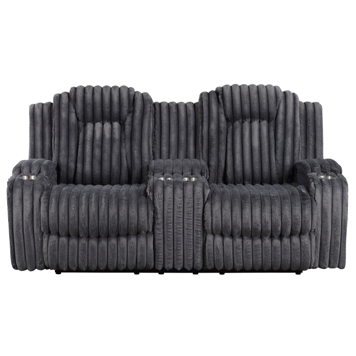 8348DGY-2 Double Reclining Love Seat with Center Console and Cup Holders