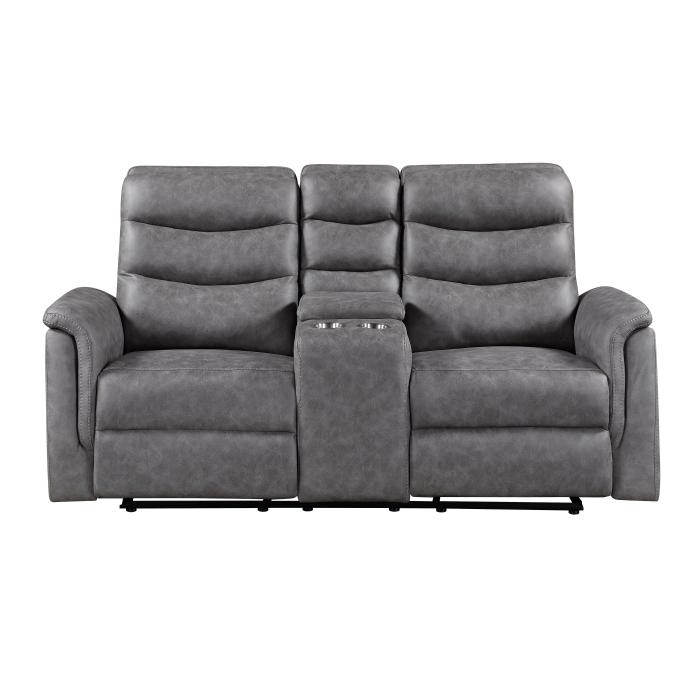 8360GRY-2 Double Glider Reclining Love Seat with Center Console