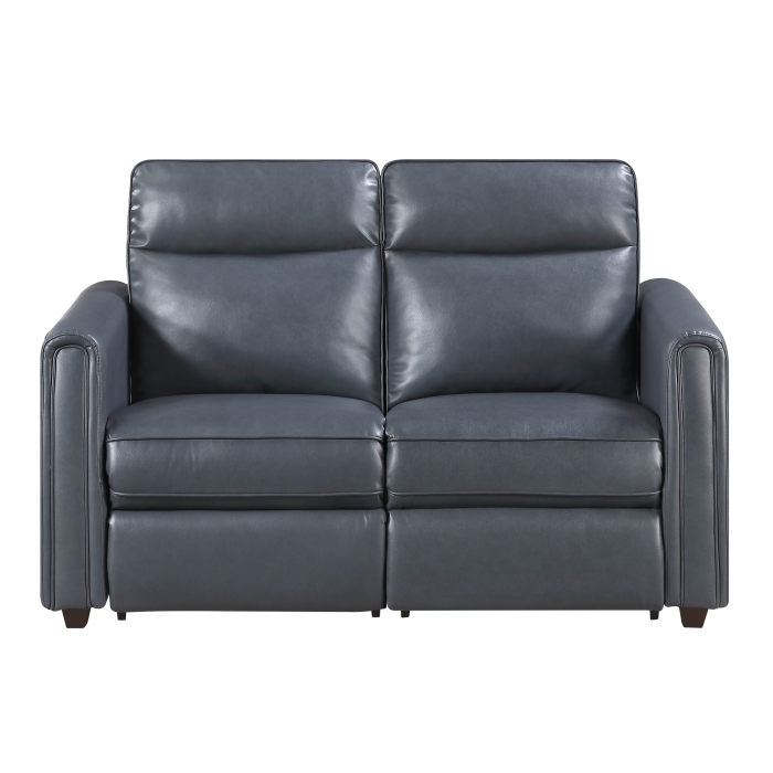 8368NVY-2A1PW* Power Double Reclining Love Seat with Rounded Track Arms