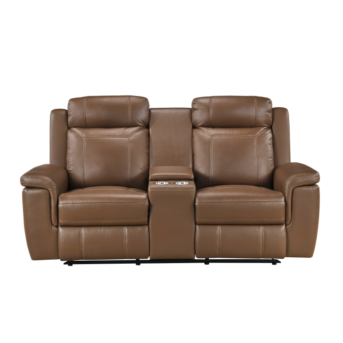 8379TBR-2 Double Reclining Love Seat with Center Console and Receptacles