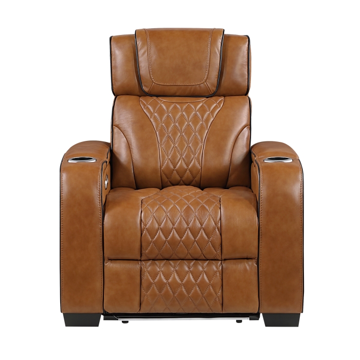 8449BR-1PWHM Power Reclining Chair with Power Headrest, Storage Arms with Cup Holders, Air Massage and Heat, LED Lighting and Charging Ports
