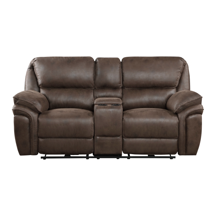8517BRW-2PW Power Double Reclining Love Seat with Center Console