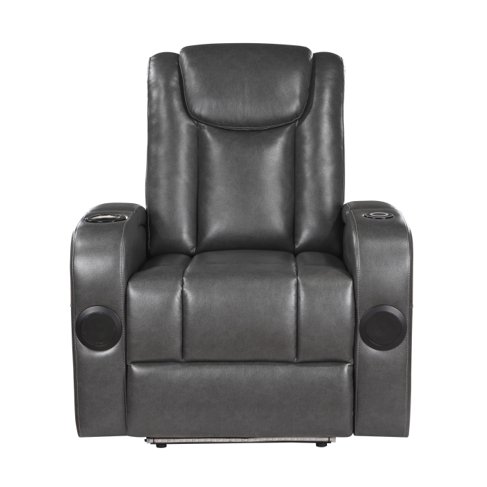 8522GRY-1PW Power Reclining Chair with Wireless Charger, Cooling Cup-Holder, Storage Arms, Wireless Speakers, LED Light and USB port