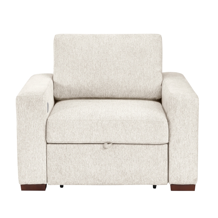 8548BE-2ACCLA2* Convertible Chair with Pull-out Bed, Click Motion Back, Two Arms with Shelves and Charging Ports