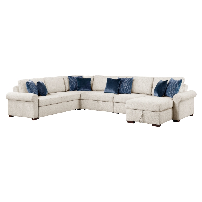 8548BE*6SC15ACLA4 5-Piece Sectional with Reversible Chaise, Pull-out Bed, Hidden Storage and Click Motion Back