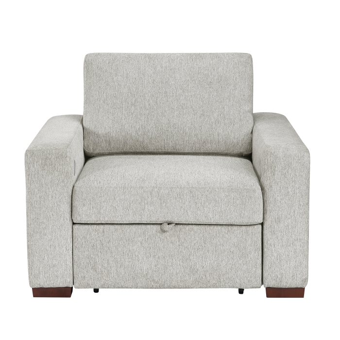 8548GY-2ACCLA2* Convertible Chair with Pull-out Bed, Click Motion Back, Two Arms with Shelves and Charging Ports
