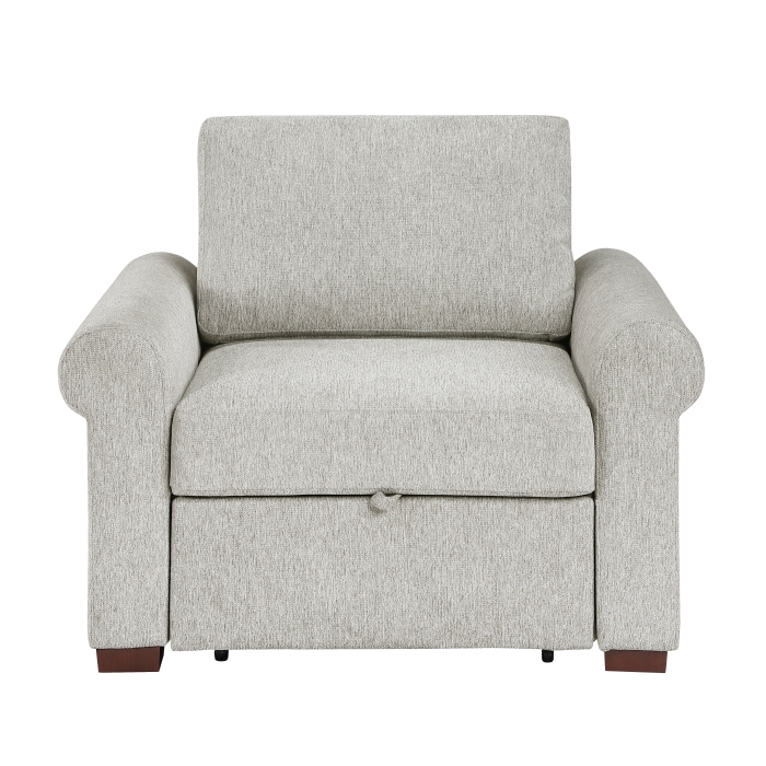8548GY-2ACCLA4* Convertible Chair with Pull-out Bed, Click Motion Back and Two Roll Arms