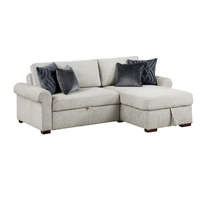 8548GY*3VC15ACLA4 2-Piece Sectional with Reversible Chaise, Pull-out Bed and Hidden Storage, Click Motion Back