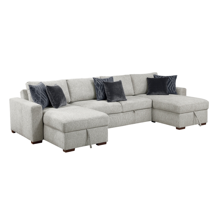 8548GY*42VC2ACLA 3-Piece Sectional with Reversible Chaises, Pull-out Bed and Hidden Storage, Click Motion Back