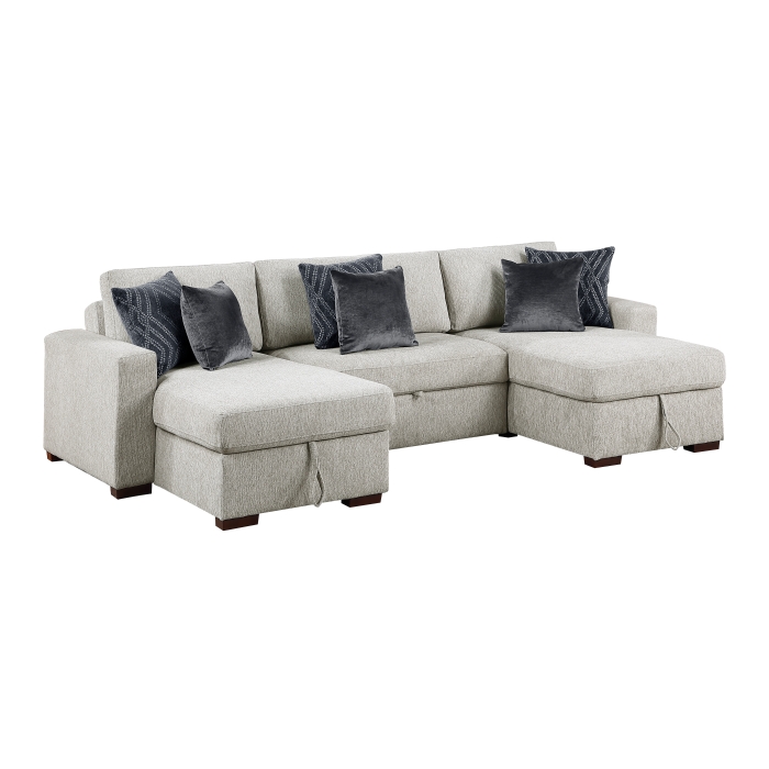 8548GY*4VC15ACLA 3-Piece Sectional with Two Reversible Chaises, Pull-out Bed, Hidden Storage, Click Motion Back and Two Track Arms