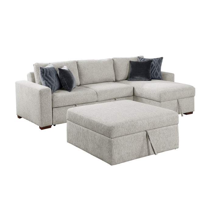 8548GY*4VC2ACLAOT 3-Piece Sectional with Reversible Chaise, Pull-out Bed, Hidden Storage and Ottoman, Click Motion Back
