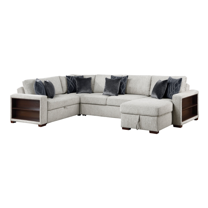 8548GY*5SC15ACLA2 4-Piece Sectional with Reversible Chaise, Pull-out Bed, Hidden Storage and Click Motion Back
