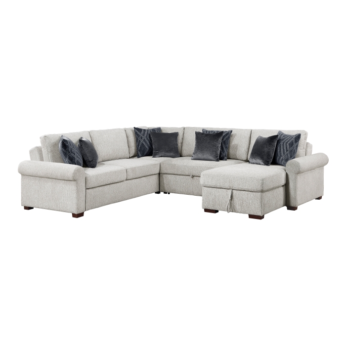 8548GY*5SC15ACLA4 4-Piece Sectional with Reversible Chaise, Pull-out Bed, Hidden Storage and Click Motion Back