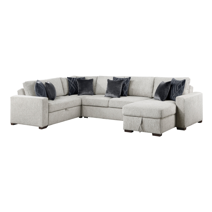 8548GY*5SC15ACLA 4-Piece Sectional with Reversible Chaise, Pull-out Bed, Hidden Storage and Click Motion Back