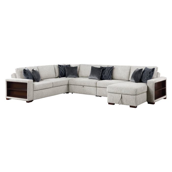 8548GY*6SC15ACLA2 5-Piece Sectional with Reversible Chaise, Pull-out Bed, Hidden Storage and Click Motion Back