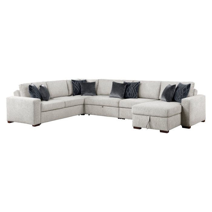 8548GY*6SC15ACLA 5-Piece Sectional with Reversible Chaise, Pull-out Bed, Hidden Storage and Click Motion Back