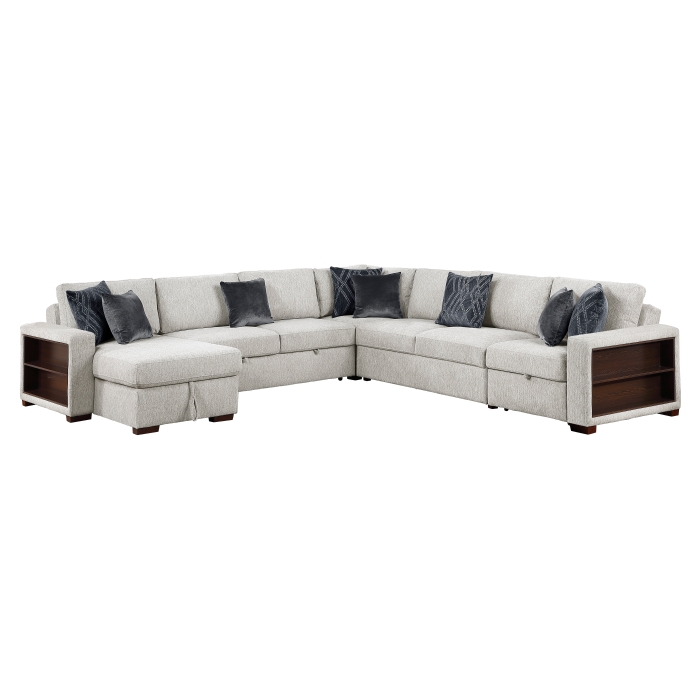 8548GY*6SCACCLA2 5-Piece Sectional with Reversible Chaise, Pull-out Bed, Hidden Storage and Click Motion Back