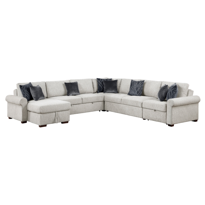 8548GY*6SCACCLA4 5-Piece Sectional with Reversible Chaise, Pull-out Bed, Hidden Storage and Click Motion Back