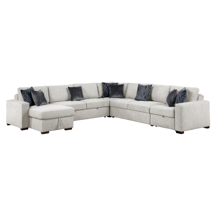8548GY*6SCACCLA 5-Piece Sectional with Reversible Chaise, Pull-out Bed, Hidden Storage and Click Motion Back