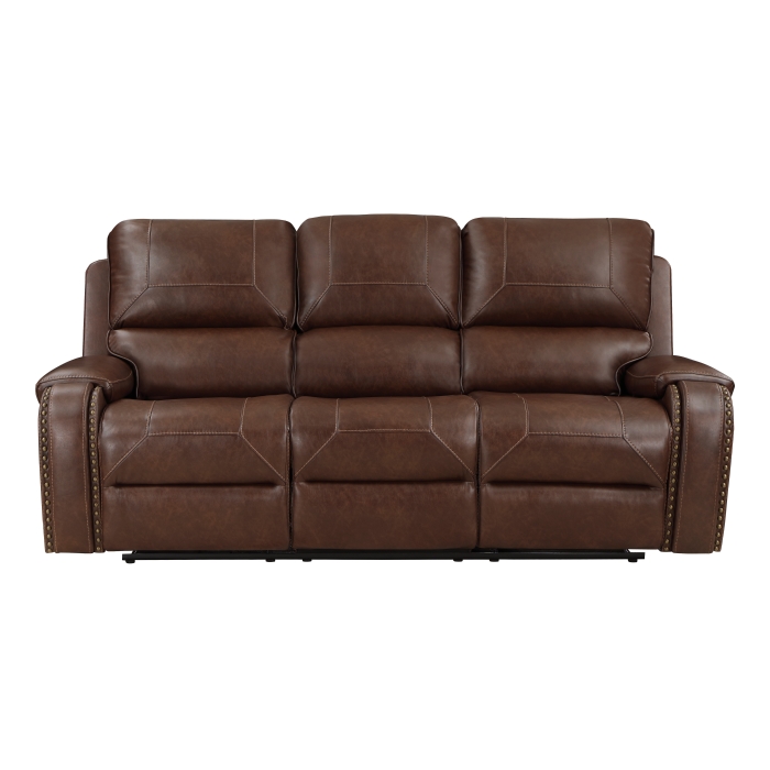8549BRW-3 Double Reclining Sofa with Center Drop-Down Cup Holders, Receptacles and USB Ports
