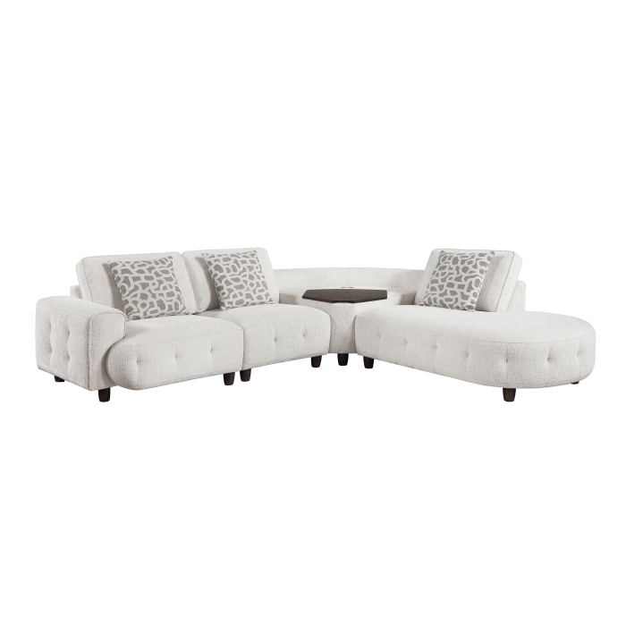 9025BEG*41LRC 4-Piece Sectional with Right Side Chaise, Hidden Storage, Lift Top, Receptacle and Charging Ports