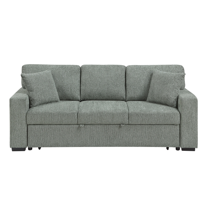 9050GRN-3SL Sofa with Pull-out Bed, Center Drop-down Cup Holders, Arms with Shelves and Charging Ports