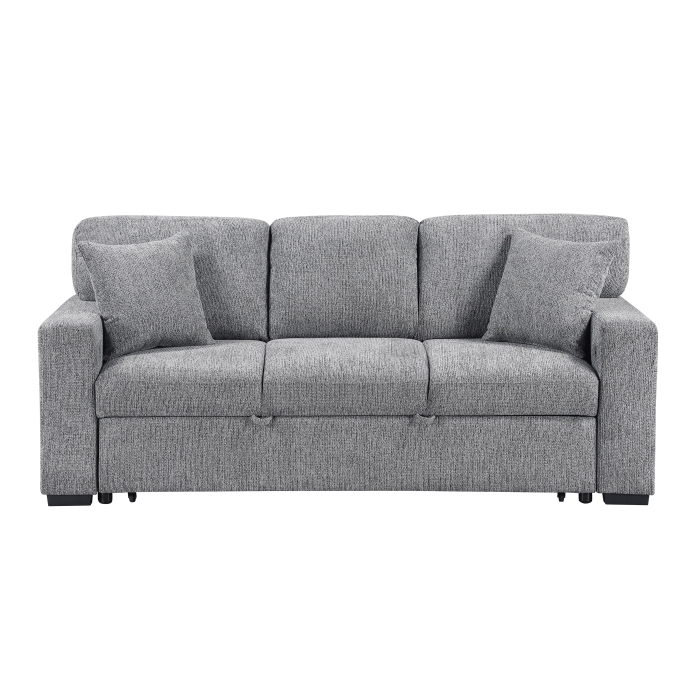 9050GRY-3SL Sofa with Pull-out Bed, Center Drop-down Cup Holders, Arms with Shelves and Charging Ports