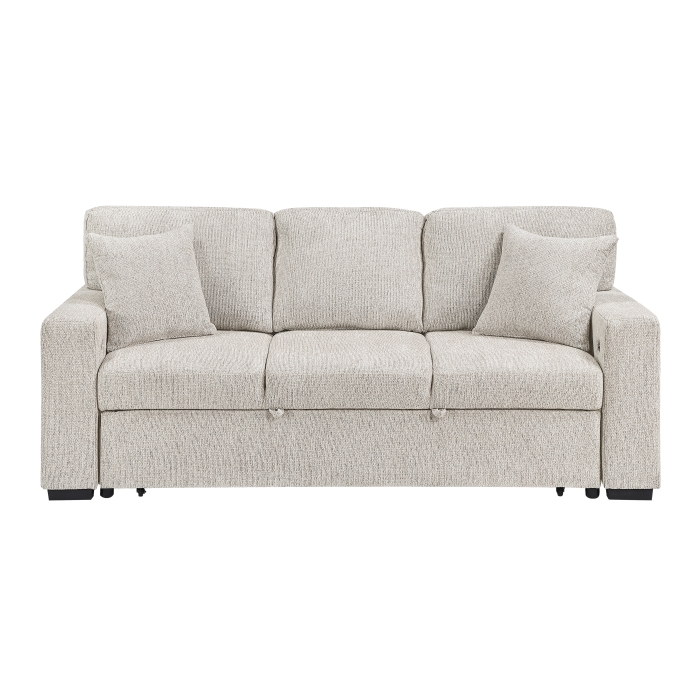 9050TPE-3SL Sofa with Pull-out Bed, Center Drop-down Cup Holders, Arms with Shelves and Charging Ports