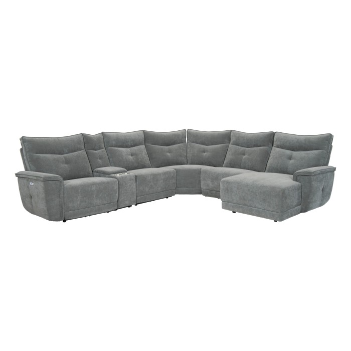 9509DG*6LRPWH5R 6-Piece Modular Power Reclining Sectional with Power Headrests, Right Chaise and USB Ports