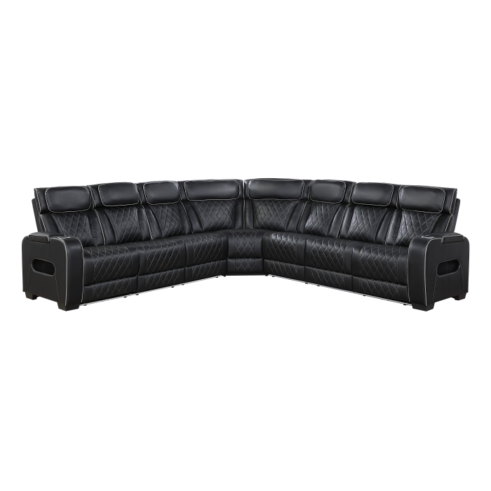 9516BLKS*33L3RPWH 3-Piece Power Reclining Sectional with Center Drop-Down Cup Holders, Power Headrests, Storage Arms(Top and Side), Cup holders, Charging Ports, Reading Lights, Wireless Chargers, Charging Ports and LED Lighting