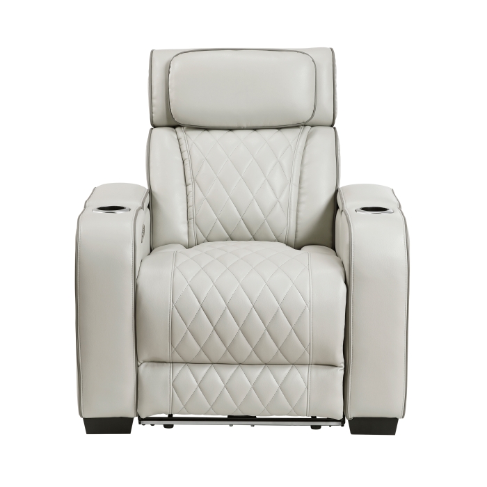 9516TPE-1PWH Power Reclining Chair with Power Headrest, Cup holders and Storage Arms(Top and Side), Charging Ports and LED lighting