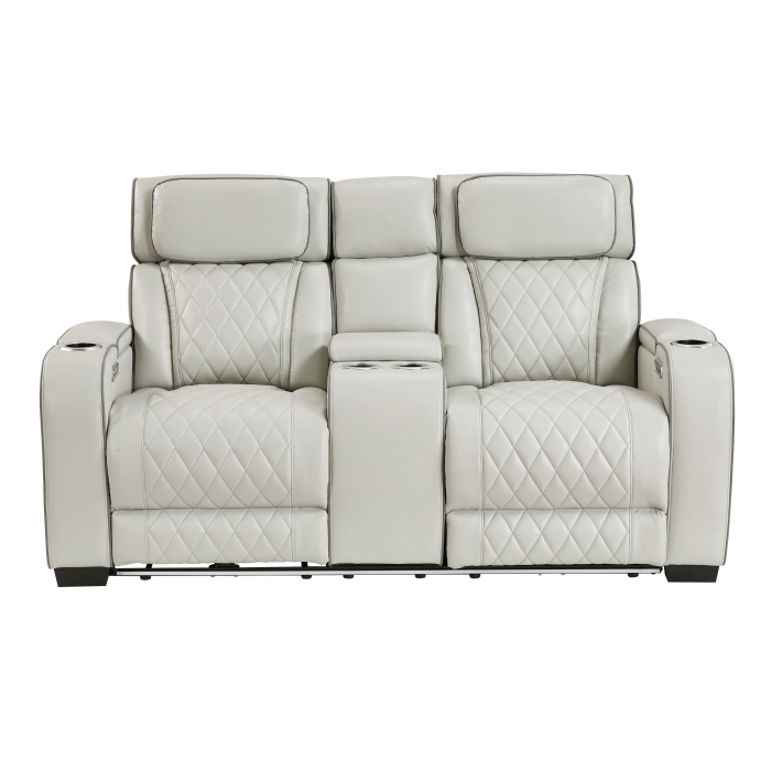 9516TPE-2PWH Power Double Reclining Love Seat with Center Console, Power Headrests, Storage Arms(Top and Side), Cup holders, Charging Ports and LED lighting