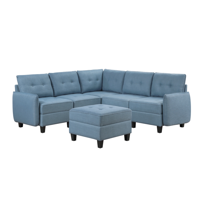 9557BUE*6SCOT 6-Piece Sectional with Storage and Ottoman