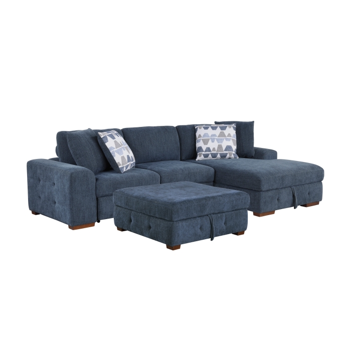 9624BU*32LRC 3-Piece Sectional with Right Chaise, Pull-out Bed and Ottoman