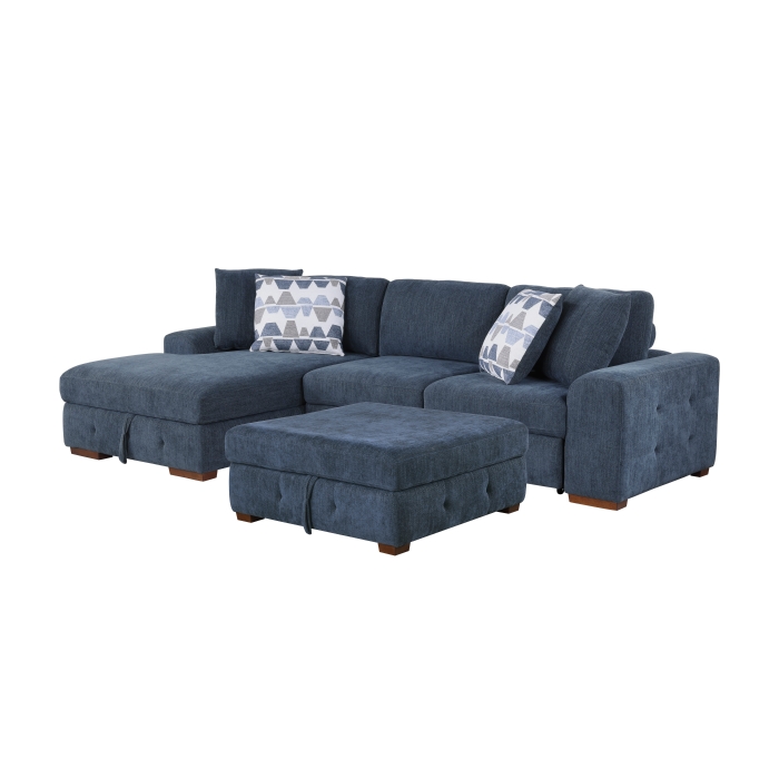 9624BU*3LC2R 3-Piece Sectional with Left Chaise, Pull-out Bed and Ottoman