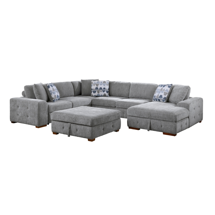 9624GY*52LRC 5-Piece Sectional with Right Chais, Pull-out Bed and Ottoman