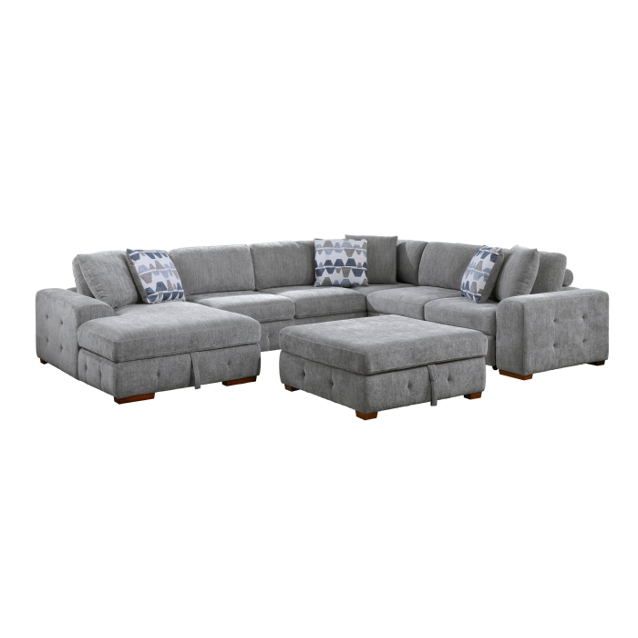 9624GY*5LC2R 5-Piece Sectional with Left Chaise, Pull-out Bed and Ottoman