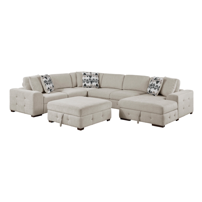 9624TP*52LRC 5-Piece Sectional with Right Chaise, Pull-out Bed and Ottoman
