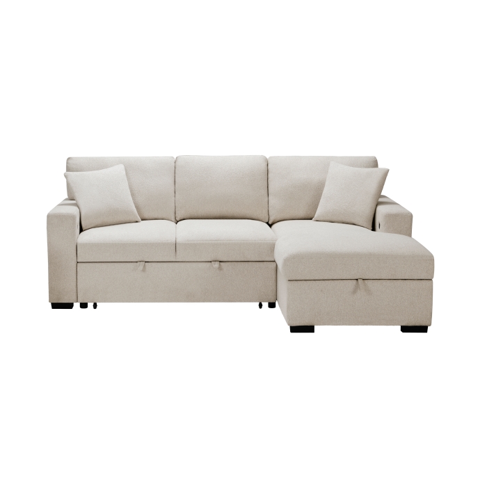 9630BE*22LRC Sectional with Right Chaise, Pull-out Bed, Hidden Storage and Shelves, Charging Ports