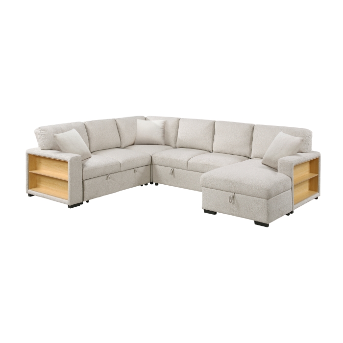 9630BE*42LRC Sectional with Right Chaise, Pull-out Bed, Hidden Storages and Shelves, Charging Ports