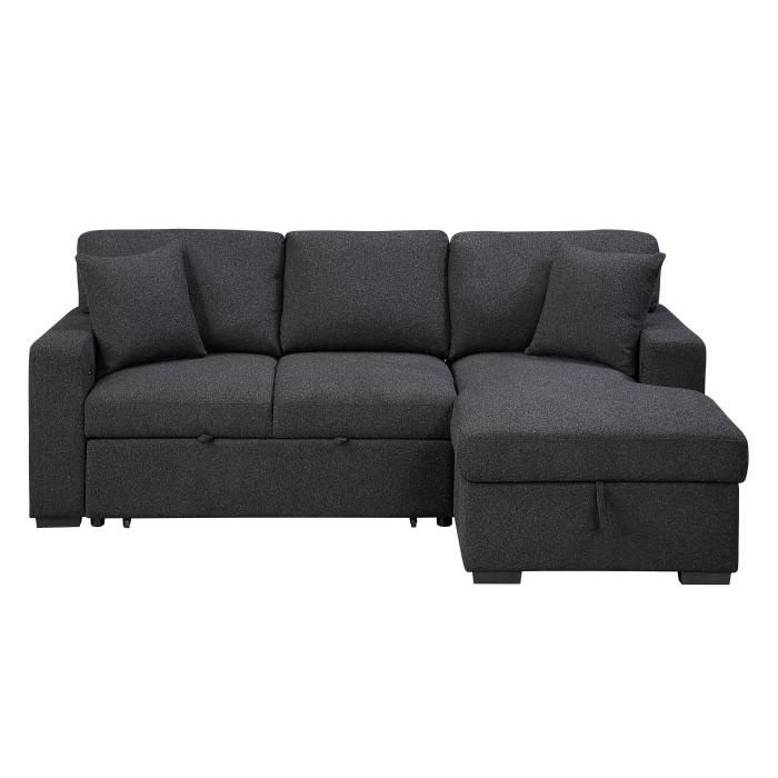 9630BK*22LRC Sectional with Right Chaise, Pull-out Bed, Hidden Storage and Shelves, Charging Ports
