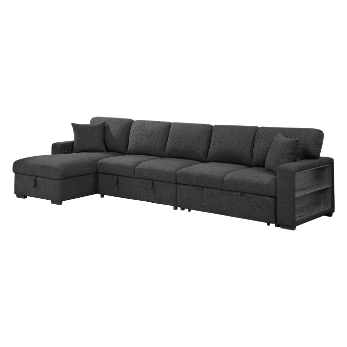 9630BK*3LC2R Sectional with Left Chaise, Pull-out Bed, Hidden Storages and Shelves, Charging Ports