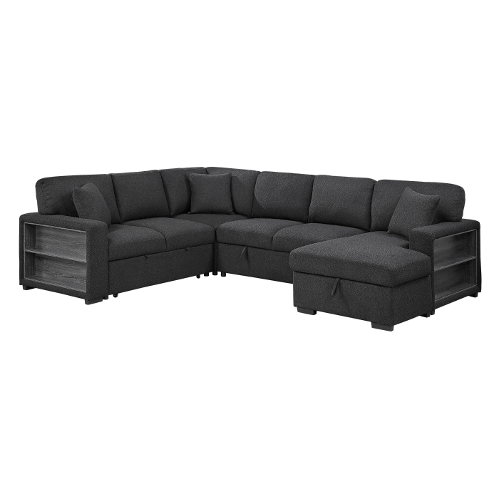 9630BK*42LRC Sectional with Right Chaise, Pull-out Bed, Hidden Storages and Shelves, Charging Ports