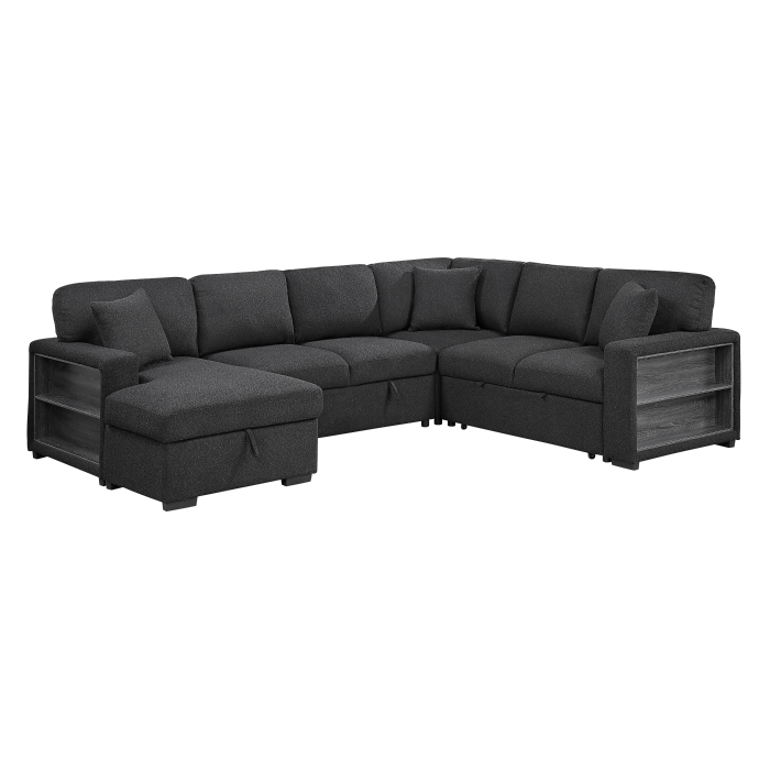 9630BK*4LC2R Sectional with Left Chaise, Pull-out Bed, Hidden Storages and Shelves, Charging Ports