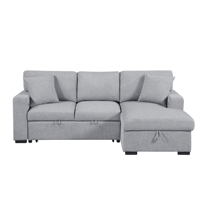 9630GY*22LRC Sectional with Right Chaise, Pull-out Bed, Hidden Storage and Shelves, Charging Ports